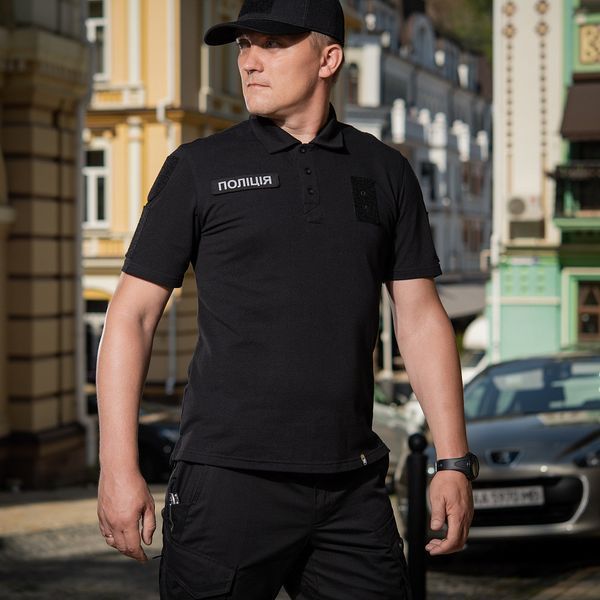 M-Tac tactical police polo shirt with reflective inscription and patch 65/35 Black