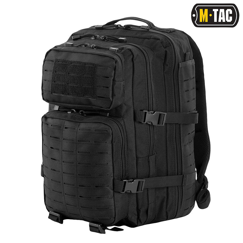 Тактичний рюкзак M-Tac Large Assault Pack Laser Cut Black 36 л — міцний військовий рюкзак чорного кольору. Зручний штурмовий рюкзак. Купити армійські сумки у військторзі БОЄЦЬ M-Tac Рюкзак тактичний Large Assault Pack Laser Cut Black - Image 1